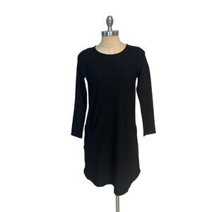 Eileen Fisher Black Lightweight Washable Stretch Crepe Jewel Neck Dress Petite